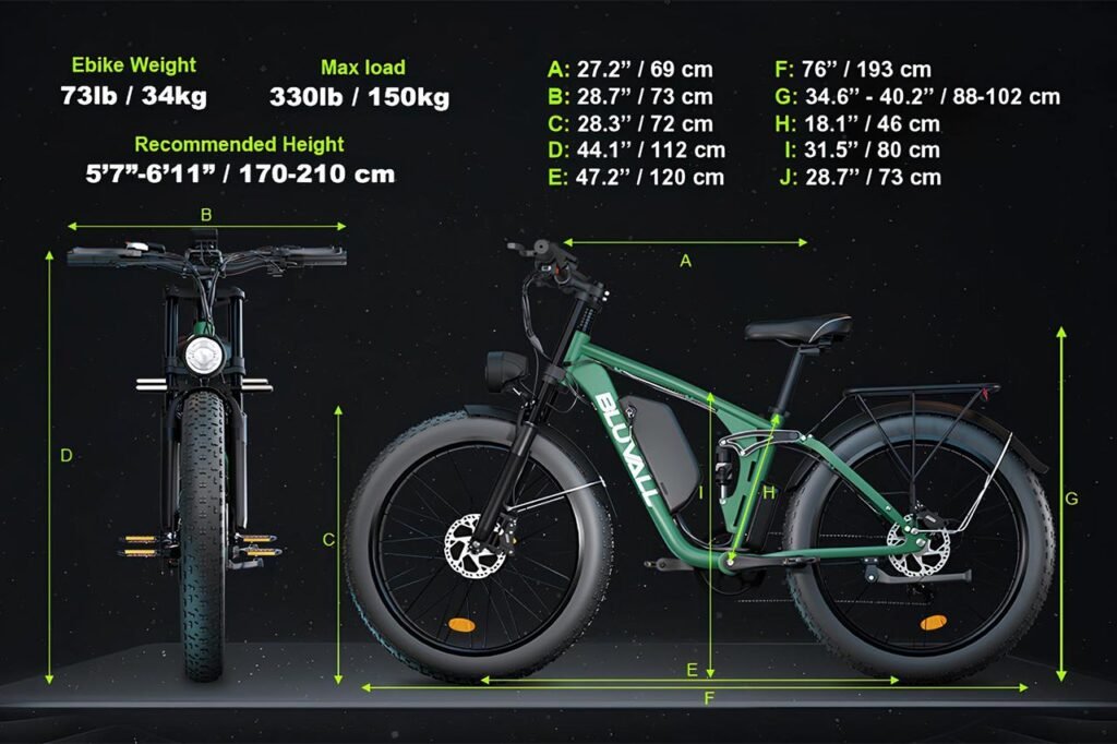 Bluvall V1 Electric Bike Review: Dual Motor Power Meets Ultimate All-Terrain Comfort Bluvall V1 Size