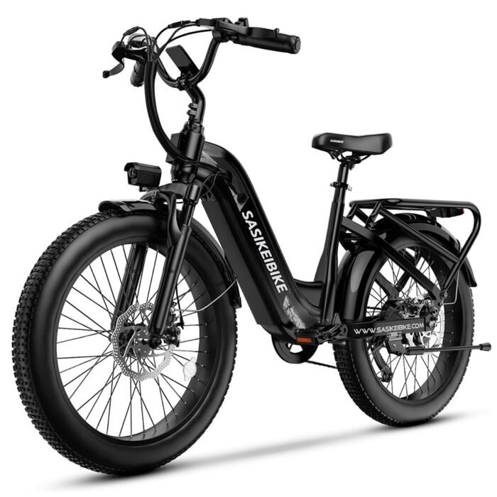SASIKEIBIKE C6 step-through electric bike in blue, 24×3.0 tires, front suspension