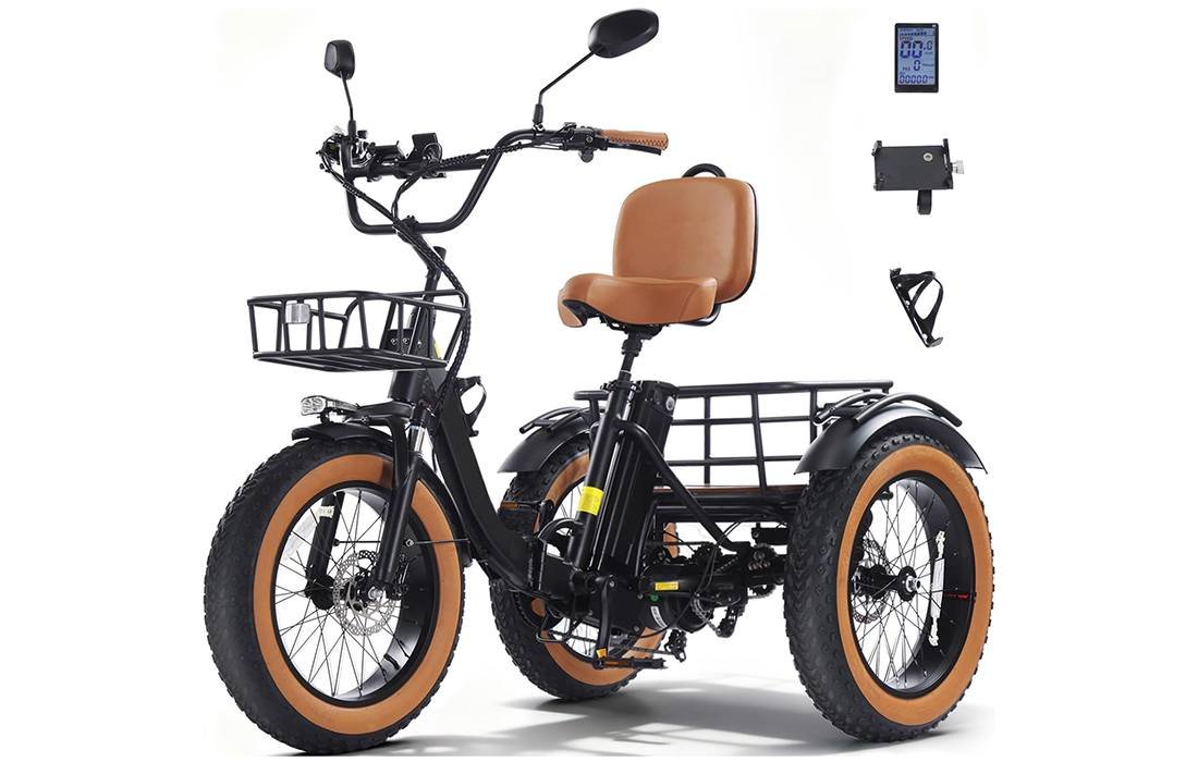 KAKIGO Electric Tricycle for adults with front and rear baskets