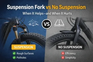 Suspension Fork vs No Suspension E-Bike: Ride Feel, Efficiency, and Mistakes Suspension Fork vs No Suspension E-Bikes: When Comfort Helps—and When It Hurts