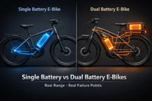 Single Battery vs Dual Battery E-Bikes: Range Truth + Failure Points Dual Battery E-Bikes Explained: Real Range Gains and What Breaks First