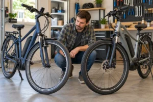 Rim brake and disc brake systems compared on two commuter e-bikes